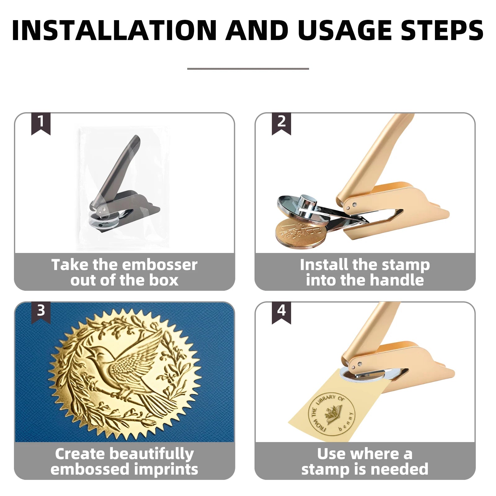 Individuelle Prägevorrichtung für Bücher